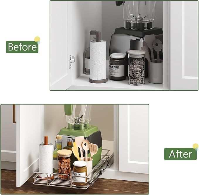 Pull Out Cabinet Organizer 15½" W x 21½" D, Heavy Duty Cabinet Pull Out Shelves, Slide Out Drawers Organization for Kitchen Cabinets Bathroom