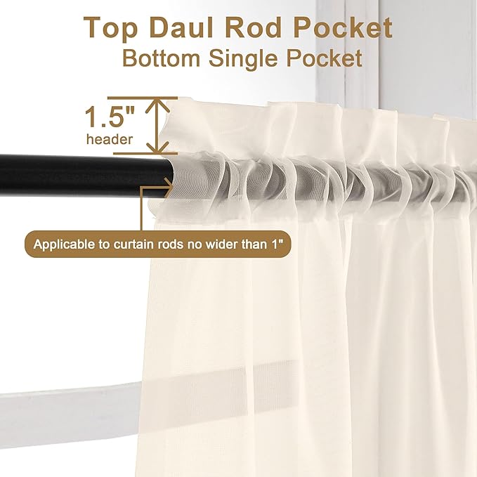 Chyhomenyc Cream Sheer Curtains 84 Inches Long 2 Panels Set- Light Filtering Curtains for Bedroom, Soft Airy Voile Rod Pocket Living Room Window Drapes, 42Wx84L Inches, 2 PCS