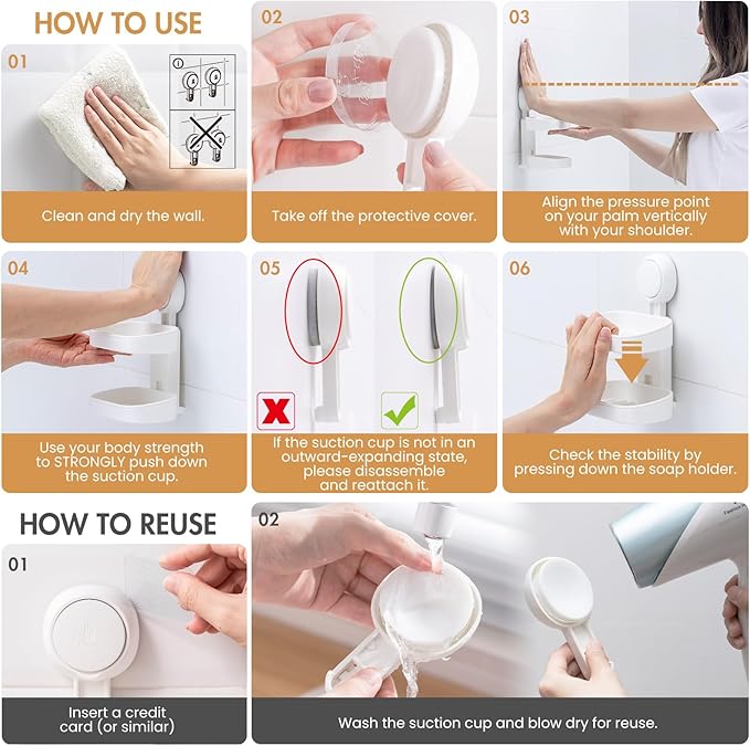 LEVERLOC Soap Dish Holder for Shower Double Layer Suction Cup Wall Mounted NO-Drilling Self Draining Removable Waterproof Strong Suction Bar Soap Sponge Holder for Shower Bathroom Bathtub Kitchen