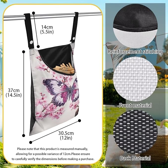 Clothes Pin Hanging Bag, Butterfly Clothes Pins Bag Holder Outdoor 4.Stylish Clothespin Bag with Hanging Rope for Clothes Pin and Clothespin