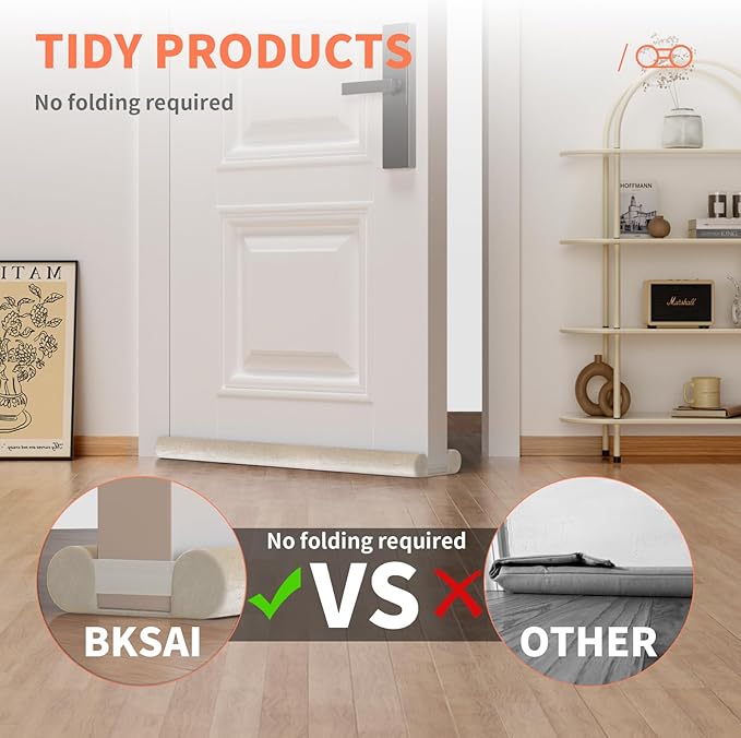 Upgraded Door Draft Stopper for Bottom of Door, Under Door Gap Filler for Big Gap, No Folding Required, Flexible Installation Door Sweep soundproofing Strip for Home & Apartment, 28-32in, Beige