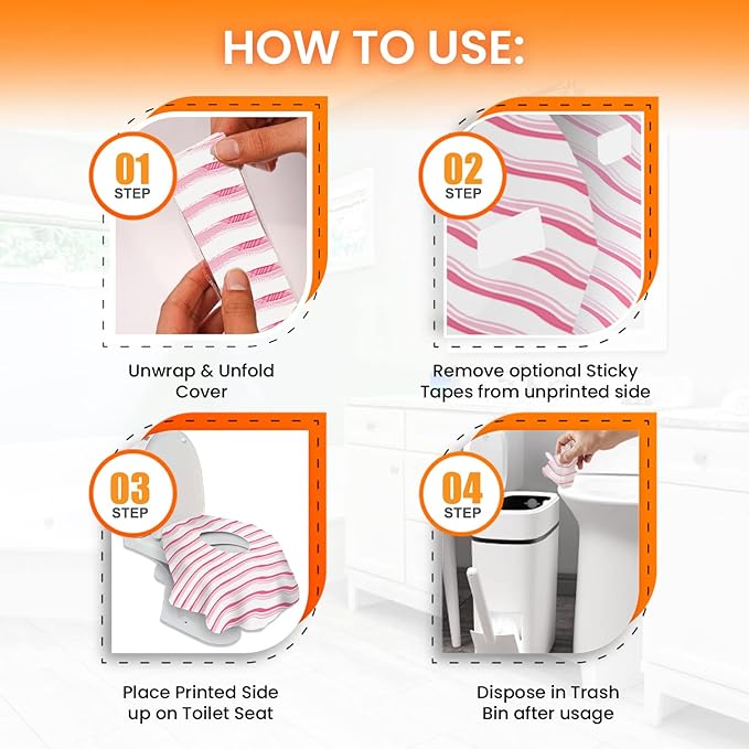20 Extra Large Toilet Seat Covers Disposable for Kids & Adults-Toilet Covers Disposable for travel-Toddler Toilet Seat Cover Liners for Potty Training-Individually Wrapped-Waterproof (Pink Waves)