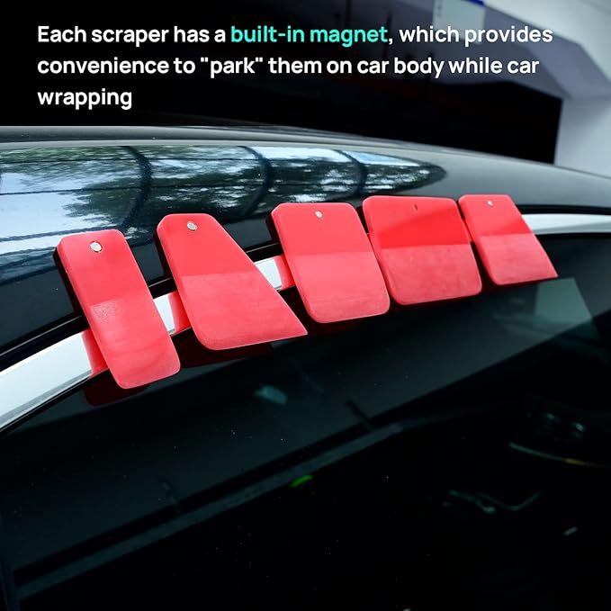 NEWISHTOOL 5 in 1 Magnet PPF Squeegee Kit with Packing Box, Different Sizes 80 Durometer Red TPU Rubber Magnetic Squeegee, Anti-Scratch Design PPF for Car Automotive Glass Window Tinting