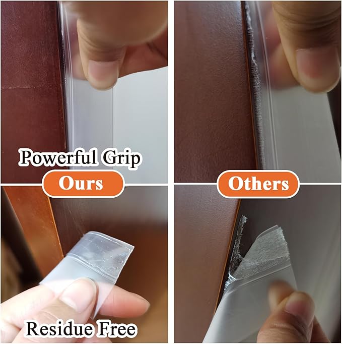 Upgraded 49.2FT Silicone Weather Stripping Door Seal, No Residue Glass Shower Door Seal Strip Under Door Draft Stopper Silicone Sealing Tape for Doors Windows Shower Glass Gap,Transparent,35MM