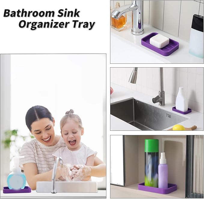 Silicone Kitchen Sink Organizer Tray for Multiple Usage,Easy Clean Sponges Holder for Kitchen Bathroom Counter or Sink,Dish Soap Dispenser,Scrubber,Bottle,Cup Purple 4.9”x 3.2”