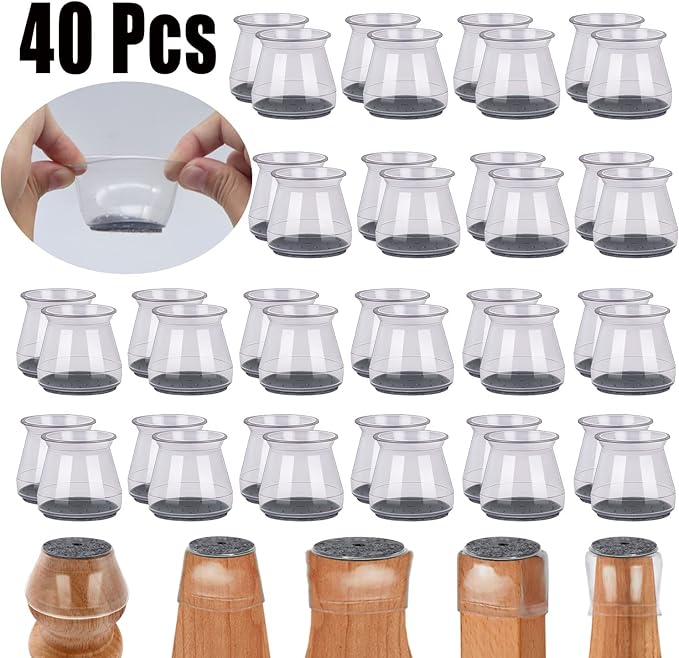 BUMACO 40Pcs Chair Leg Floor Protectors Chair Leg Protectors for Hardwood Floors Silicone Pads Covers to Protect Floors Clear Universal S (15/16" to 1-5/16")
