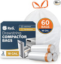 Reli. 18 Gallon Trash Compactor Bags (60 Pack) | 2 Mil Heavy Duty | Compatible with Kitchenaid, Whirpool, GE 15 Inch Compactors | No Slip Drawstring Kitchen Trash Bags | Leak-Proof & Tear Resistant