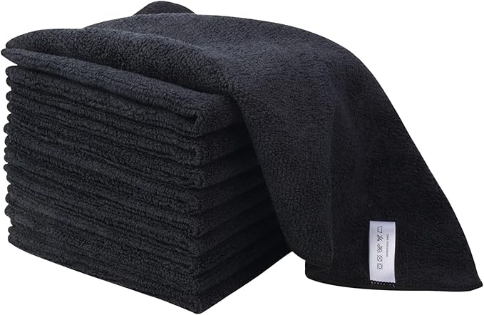 KinHwa Microfiber Dish Cloths for Washing Dishes Ultra Absorbent Dish Rags Fast Drying Kitchen Wash Clothes 12inch x 12inch 10 Pack Black