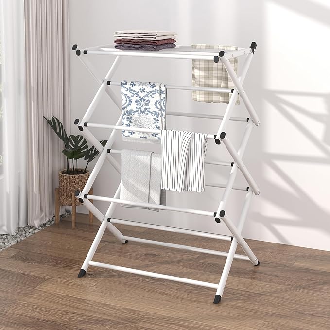 Household Indoor Folding Clothes Drying Rack, Dry Laundry and Hang Clothes,Towel Rack for Storage (White)