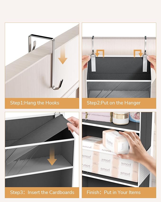 ULG 1-Pack Over Door Organizer with 5 Large Pockets 10 Mesh Side Pockets, 44 lbs Weight Capacity Hanging Storage Organizer with Clear Window for Bedroom Bathroom, RV, Clear Dark Grey