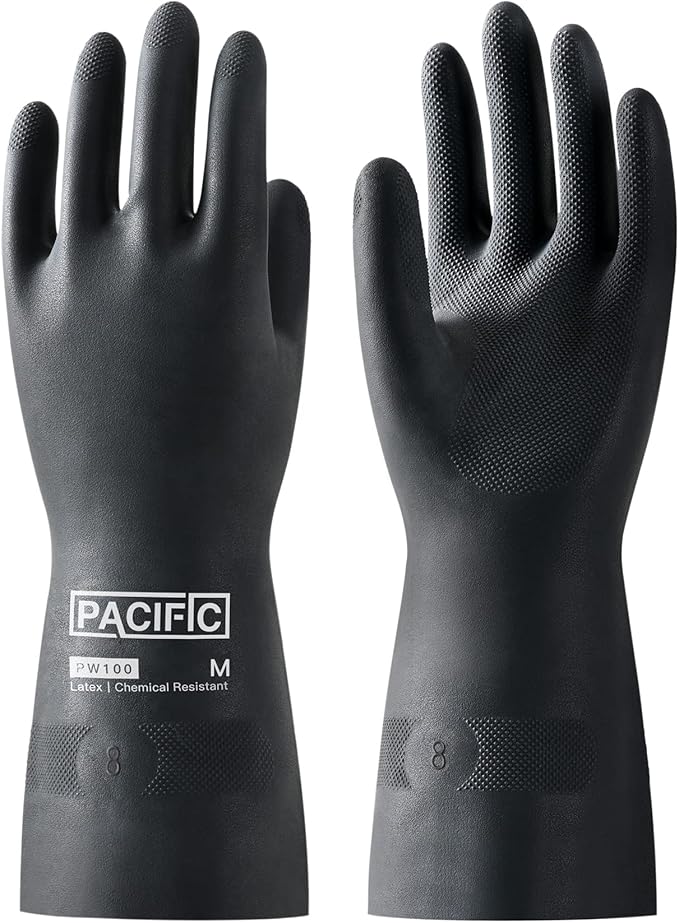 PACIFIC PPE Chemical Resistant Gloves, Heavy Duty Industrial Rubber Gloves, Resist Acid, Alkali and Oil, 12.6", Medium