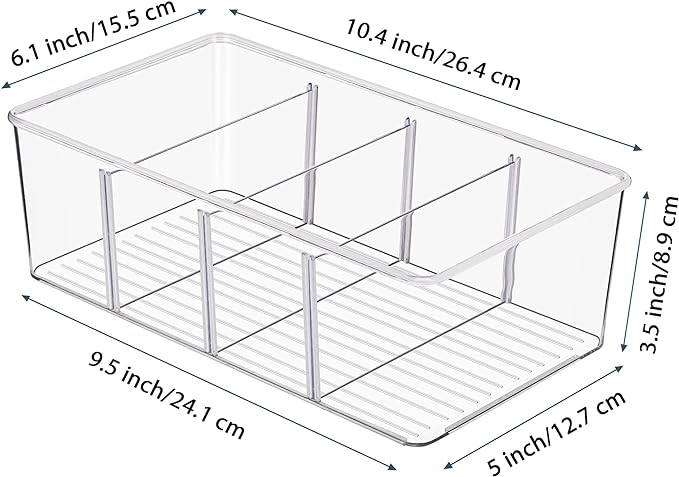 Vtopmart 8 Pack Food Storage Organizer Bins, Clear Plastic Bins for Pantry, Kitchen, Fridge, Cabinet Organization and Storage, 4 Compartment Holder for Packets, Snacks, Pouches, Spice Packets