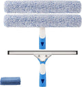 Professional Window Cleaning Kit 14IN, with Silicone Squeegee Blade, Microfiber Scrubber & Cloth, Windows Cleaning Tools, All-in-one Window Washing Supplies, Commercial & Household Use