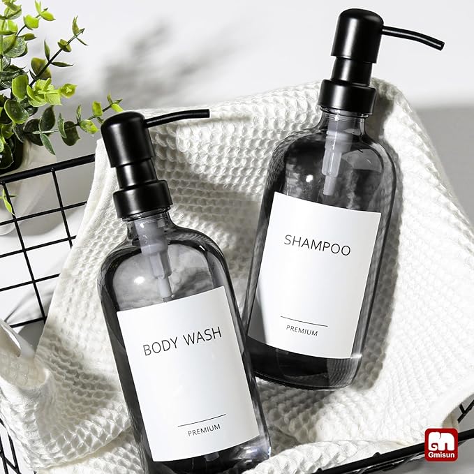 GMISUN Black Soap Dispenser, 2 Pack Hand Soap Dispensers for Bathroom, 17 Fl Oz Dish Soap Dispenser for Kitchen with Stainless Steel Pump, Modern Liquid Soap Bottle Set