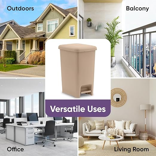 Superio Slim Step On Trash Can, Beige Waste Bin with Foot Pedal Lid 26 Liter, Kitchen, Under Desk, Office, Bedroom, Bathroom (1, 6.5 Gallon)