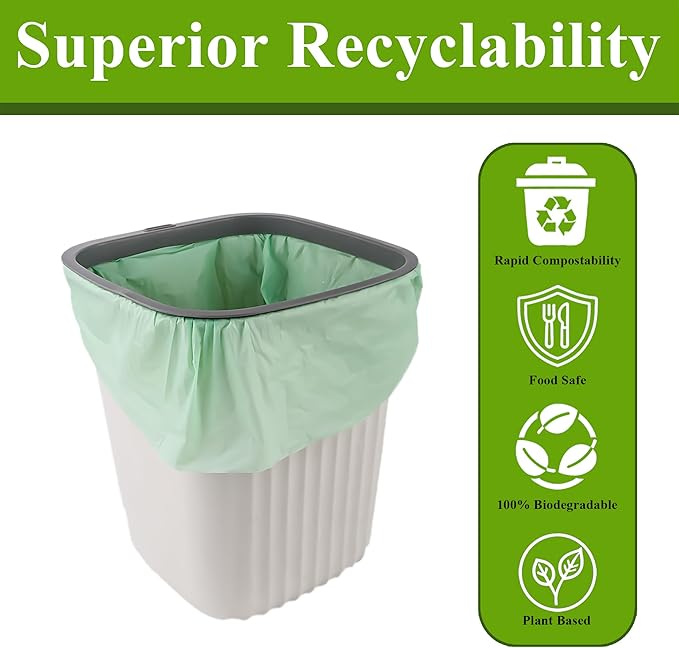 C Crystal Lemon 50 Count Biodegradable Kitchen Food Waste Bags - 6 Gallon Scraps Bags - Heavy Duty Compostable Waste Bags for Kitchen - Unscented Trash Bags 6 Gallon for Yard, Food