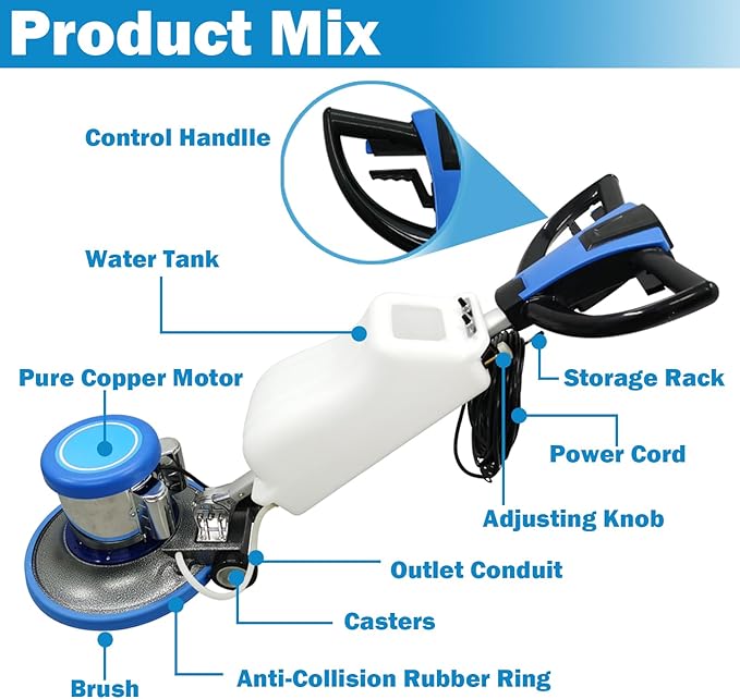 TECHTONGDA Floor Polisher Commercial Floor Buffer Scrubber Buffer Polisher Machine 17" Carpet Cleaning Machine Industrial Orbiter Floor Cleaning 175RPM with 3gal Tank and 3 Brush heads