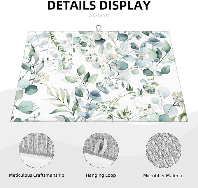 Green Floral Leaf Dish Drying Mat For Kitchen Counter 18 X 24 Inch Absorbent Dish Mat Reversible Drainer Drying Kitchen Mat