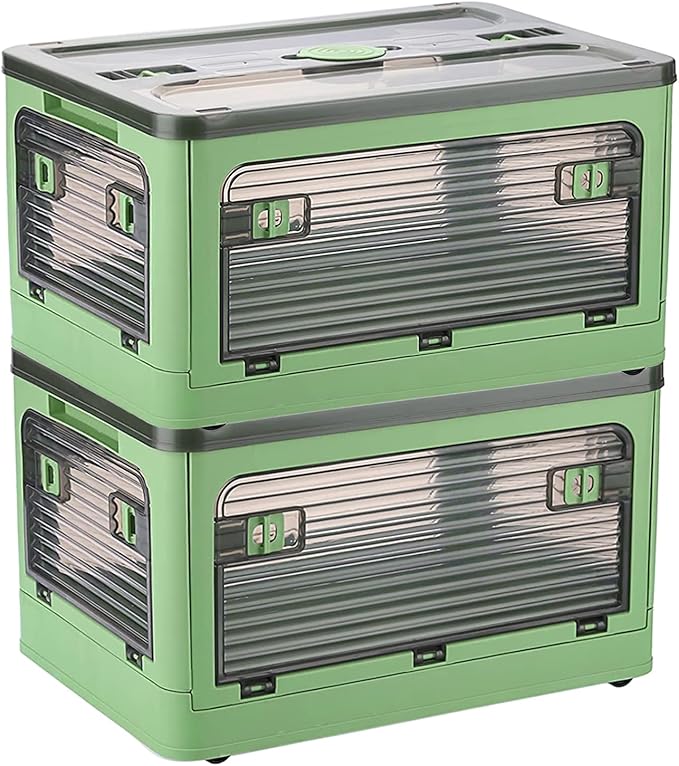 Plastic Trunk Organizer,Closet Organizers and Storage,7 Gal Collapsible Storage Bins,Dorm Room Essentials,2 Pack Dorm Storage Bins with Lids and Doors,Stackable Closet Organizer