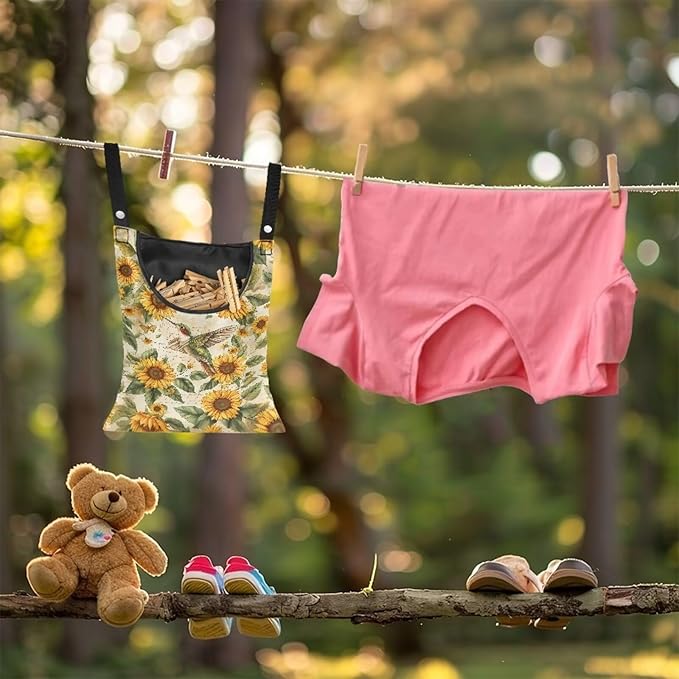 Hummingbird Laundry Clothespin Bag Clothespin Storage Hanger Bag with a Large Opening, Hanging Storage Organizer with Hanging Rope for Home Outdoor, 14.5 x 12 Inch