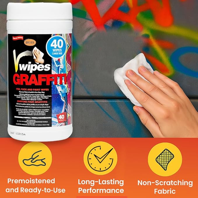 V-Wipes Graffiti Remover Wipes – Pre-Moistened Towels for Paint, Ink & Marker Removal – Non-Toxic, Biodegradable, Non-Scratching, Quick Clean-Up (Pack of 1)