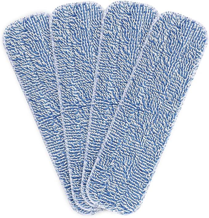 Replacement Microfiber Floor Cleaning Pads - 18''x5'' Dust Mop Refill Sweeping Pad Compatible with Bona Mop, Reusable Dry Mop Head Fits 17” to 18” Flat Mop - 4 Pack