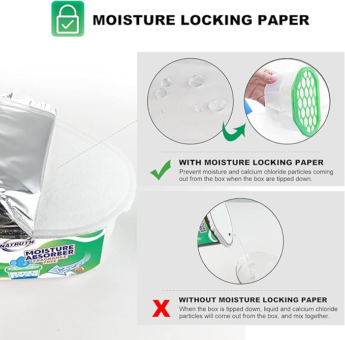 NATRUTH Moisture Absorber boxes, Unscented 500ml(6 PACKS)*10.5OZ Closet Dehumidifier, Eradicate Odor Moisture Absorbers Bucket,Dehumidifier for Closet,Bathrooms, Kitchen & Study, Boats,RVs (Green)