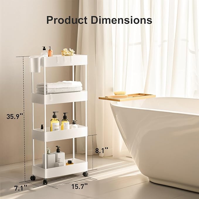 Pipishell Slim Storage Cart with Wheels, Bathroom Cart Organizer Bathroom Storage Small, Rolling Cart for Bathroom, Laundry Room, Kitchen, Narrow Space, Black PIUC04