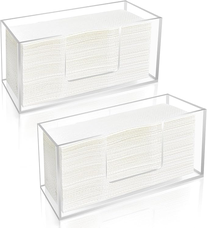 2Pack Acrylic Paper Towel Dispenser, Napkin Holder for Bathroom, Kitchen & Countertop – Paper Towel Holder Z-Fold/C-Fold/Multi-Fold Holder, Shatter-Resistant & Space-Saving (2)