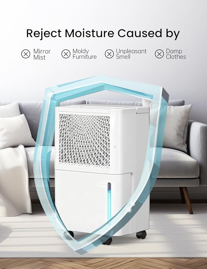 HUMSURE 1500 Sq. Ft 30 Pints Dehumidifier Equipped With Drainage Hose, Automatic Defrosting, for Basement, Home, Bathroom, Bedroom,24-Hour Timer Function