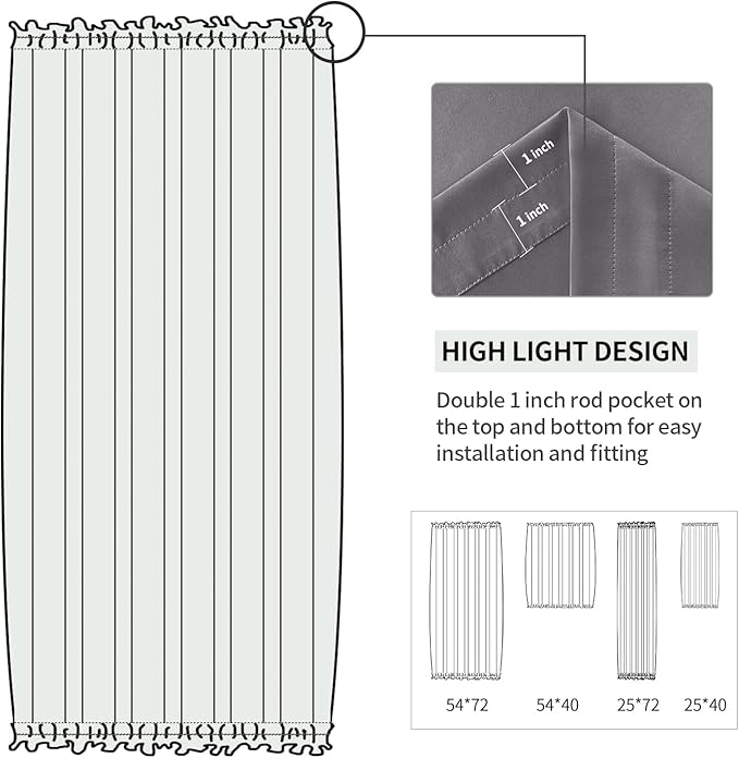 DWCN French Door Curtains – Rod Pocket Thermal Blackout Curtain for Doors with Glass Window, Kitchen and Patio Doors for Privacy, 23 X 72 Inches Long, 1 Curtain Panel with Tieback, Grey