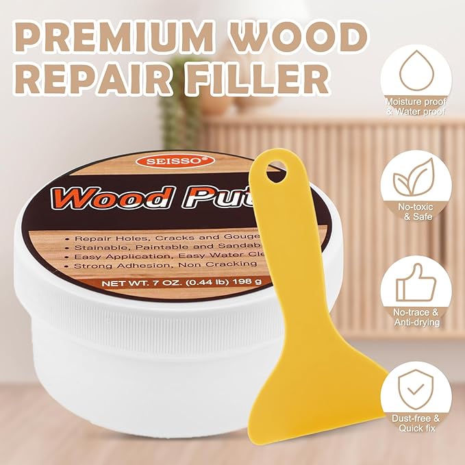 SEISSO Wood Putty, Mahogany Wood Filler Paintable, Wood Putty Outdoor Waterproof, Wood Repair Putty Stainable, Wood Furniture Repair kit - Restore Wooden Table, Cabinet, Floors, Door