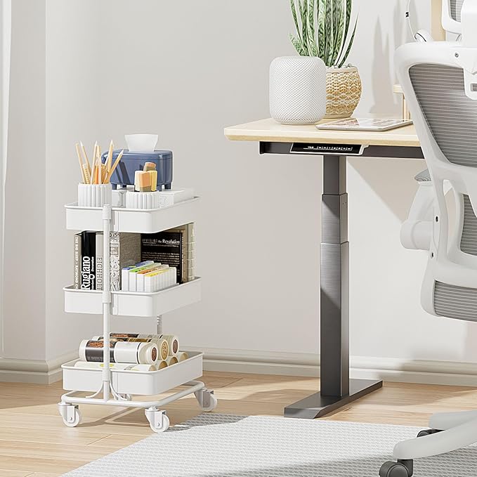 3-Tier Modern Metal Rolling Utility Cart with Silent Casters, 15.35x11.81x23.74 inch Heavy Duty Organizing Cart Trolley Organizer for Office, Living Room, Kitchen，(White)