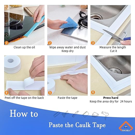 White Caulk Tape for Bath & Kitchen,Caulking Tape for Bathroom Caulking White Self Adhesive Caulk Strip,tub Surround,Toilet Bowl Stick on Gel,Kitchen Countertop (1.5in x 10.5ft)