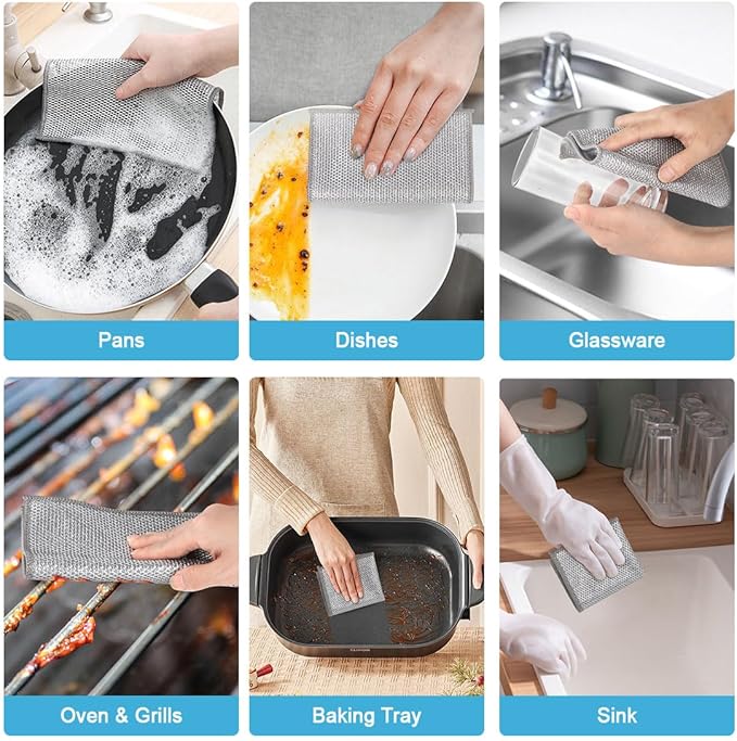 AIDEA Non Scratch Wire Dishcloth 24PK, Wire Dishwashing Rag for Wet and Dry, Washable Dish Rags No Odor, Cleaning Pads Steel Scrubber for Cookware, Sinks, Dishes, Stove Tops, 7"×8"