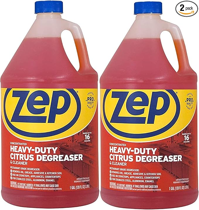 Zep Heavy-Duty Citrus Degreaser Refill - 1 Gallon (Case of 2) ZUCIT128 - Professional Strength Cleaner and Degreaser, Concentrated Pro Formula