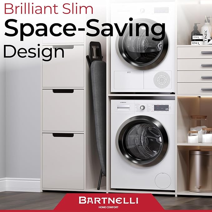 Bartnelli by Rorets Ironing Board Made in Europe | Iron Board with 4 Layered Cover & Pad, Height Adjustable up to 36" Features A Safety Iron Rest, 4 Steel Legs, for Laundry Room or Dorm Use (43x14)