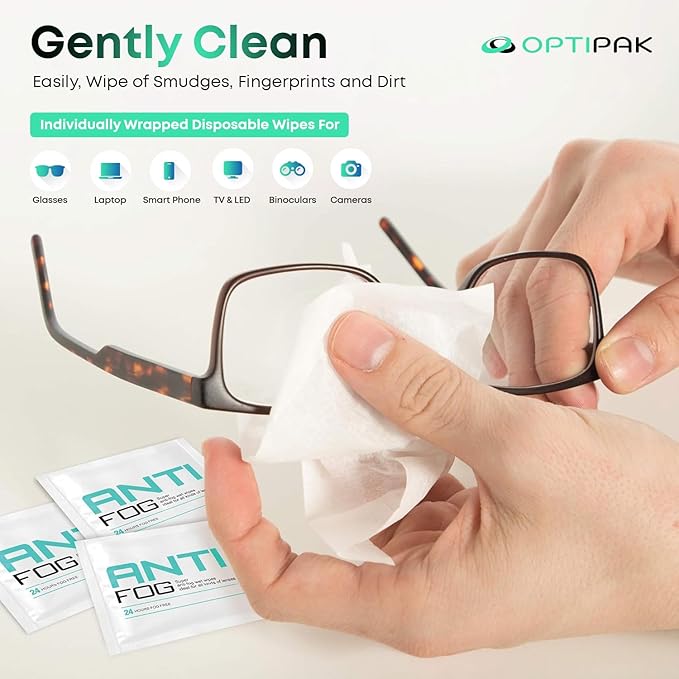 Anti Fog Wipes for Glasses, Binoculars, Face Shields, Ski Masks or Swim Goggles | Pre-Moistened Cleaning Antifog Lens Wipes for Eyeglasses and Defogger for Glasses (250 Count)
