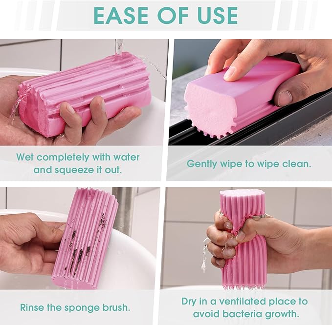 4 Pack Damp Dusting Sponge Duster, Dust Cleaning Sponge, Reusable Household Cleaning Sponge Tool for Blinds, floorboards, Fan Blades, Vents, Glass, Railings, Mirrors(Pink,Green,Yellow,Blue)