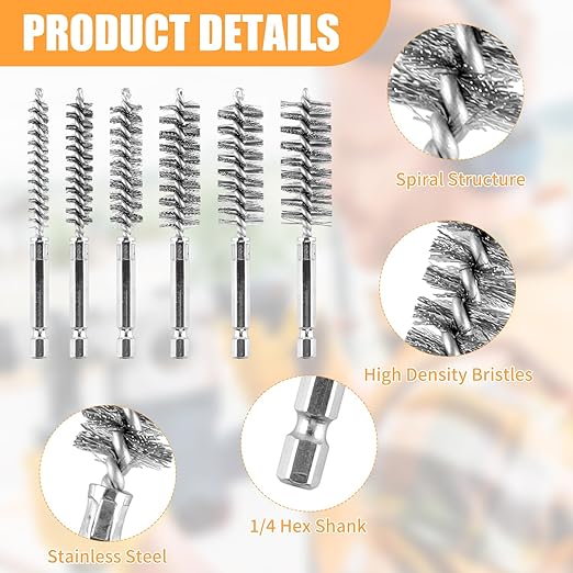 12 Pieces Wire Brush Drill Bore Cleaning Brush Set,with 1/4 Inch Hex Shank Stainless Steel Wire Twisted Brush for Drill Impact Driver