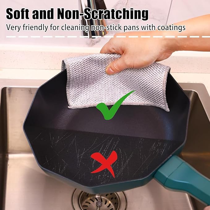 Navona 10 Pcs New Upgrade Steel Wire Dishcloth,Double-Layer Steel Wire Cleaning Cloth,Powerful Cleaning Non-Scratch Wire Dishcloth Rag for Cookware, Sinks, Dishes, Stove Tops