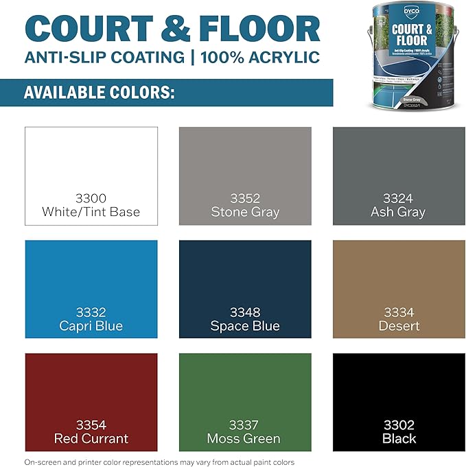 DYCO Court & Floor Anti-Slip Coating - Slip-Resistant Pavement, Cement & Concrete Paint for Pickleball, Tennis & Basketball Courts, Exceeds ADA Standards for Safety Areas (Stone Gray, 1 Gallon)