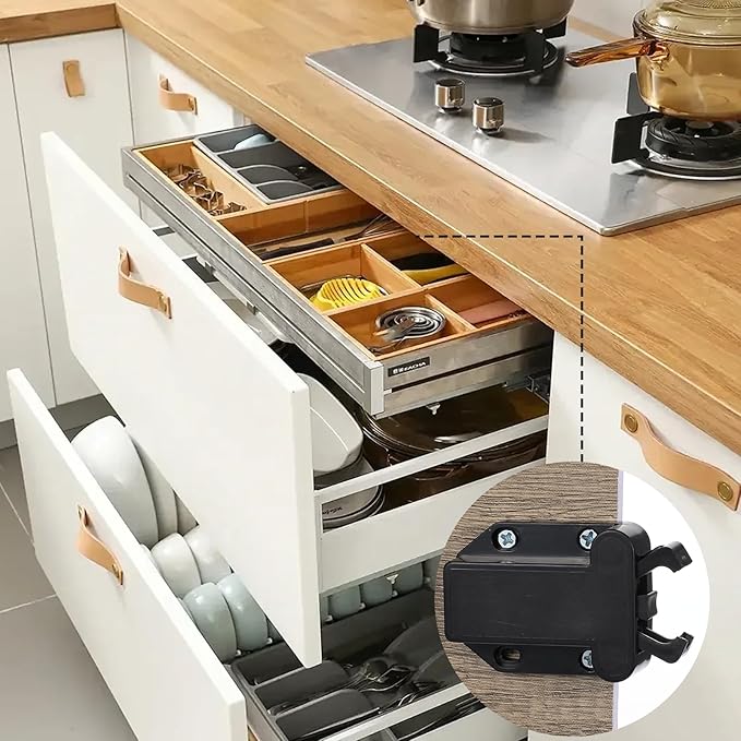 4Pack Push Latches for Cabinets, Push to Open Catch Lock,Safe Rebound Self-Locking Device Drawer Catch Push to Open Door Latch Cabinet Hardware for Cabinet Drawer Wardrobe Kitchen Door