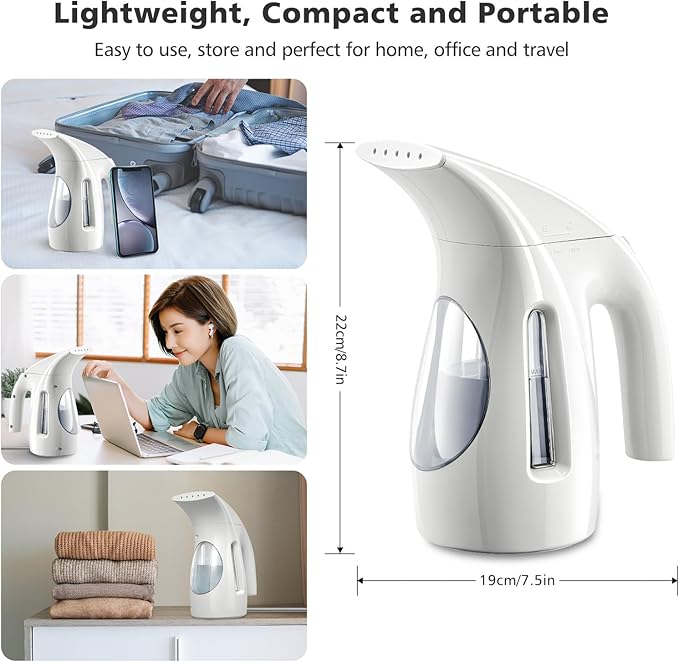 HiLIFE Steamer for Clothes, Portable Handheld Design, 240ml Big Capacity, 700W, Strong Penetrating Steam, Removes Wrinkle, for Home, Office and Travel(ONLY FOR 120V)(White)