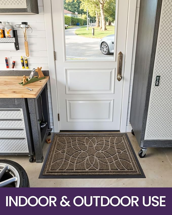 DEXI Front Door Mat Outside Entrance, Heavy Duty Non Slip Low Profile Doormat for Entryway, Trap Dirt and Moisture Welcome Mats, Easy Clean, Patio, Garage, 5x3, Brown
