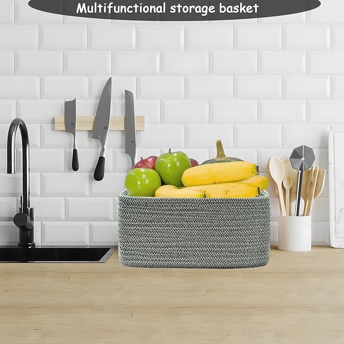 COMFY-HOMI 11.5"x7.5"x4.7" Storage Baskets for Organizing | Cotton Rope Woven Basket | Toy Storage Bin Box | Basket for Shelves, Closet Organizer Bin, Decorative Closet Shelf, 3 Pack, Green