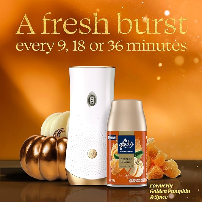 Glade Automatic Spray Refill, Pumpkin & Ginger, Scented Air Freshener for Home and Bathroom, 6.2 Oz
