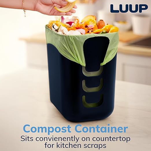 STORi Luup Bathroom Wastebasket, Secure Grocery Bags, Plastic Garbage Container for Vanity, Laundry Room, Kitchen, Office, 2.5 Gallon, Navy, Made in USA
