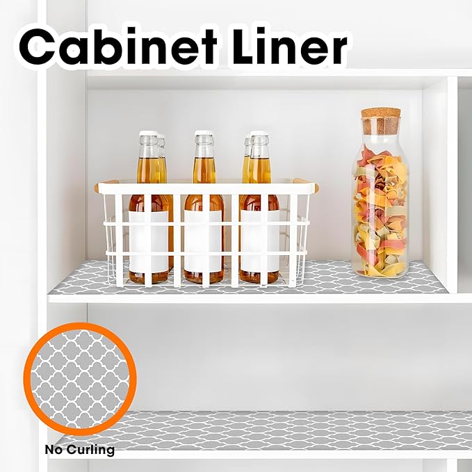Drawer and Shelf Liner for Kitchen Cabinets Non-Adhesive, Non-Slip Cabinet Liner Shelf Paper Strong Grip Waterproof Easy to Clean for Kitchen Shelves Cupboard, Gray Lantern,12IN X 20FT