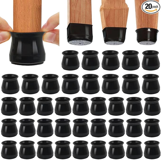BUMACO Chair Leg Floor Protectors Chair Leg Protectors for Hardwood Floors Silicone Pads Covers to Protect Floors Black-40 Pcs Universal S (15/16" to 1-5/16")